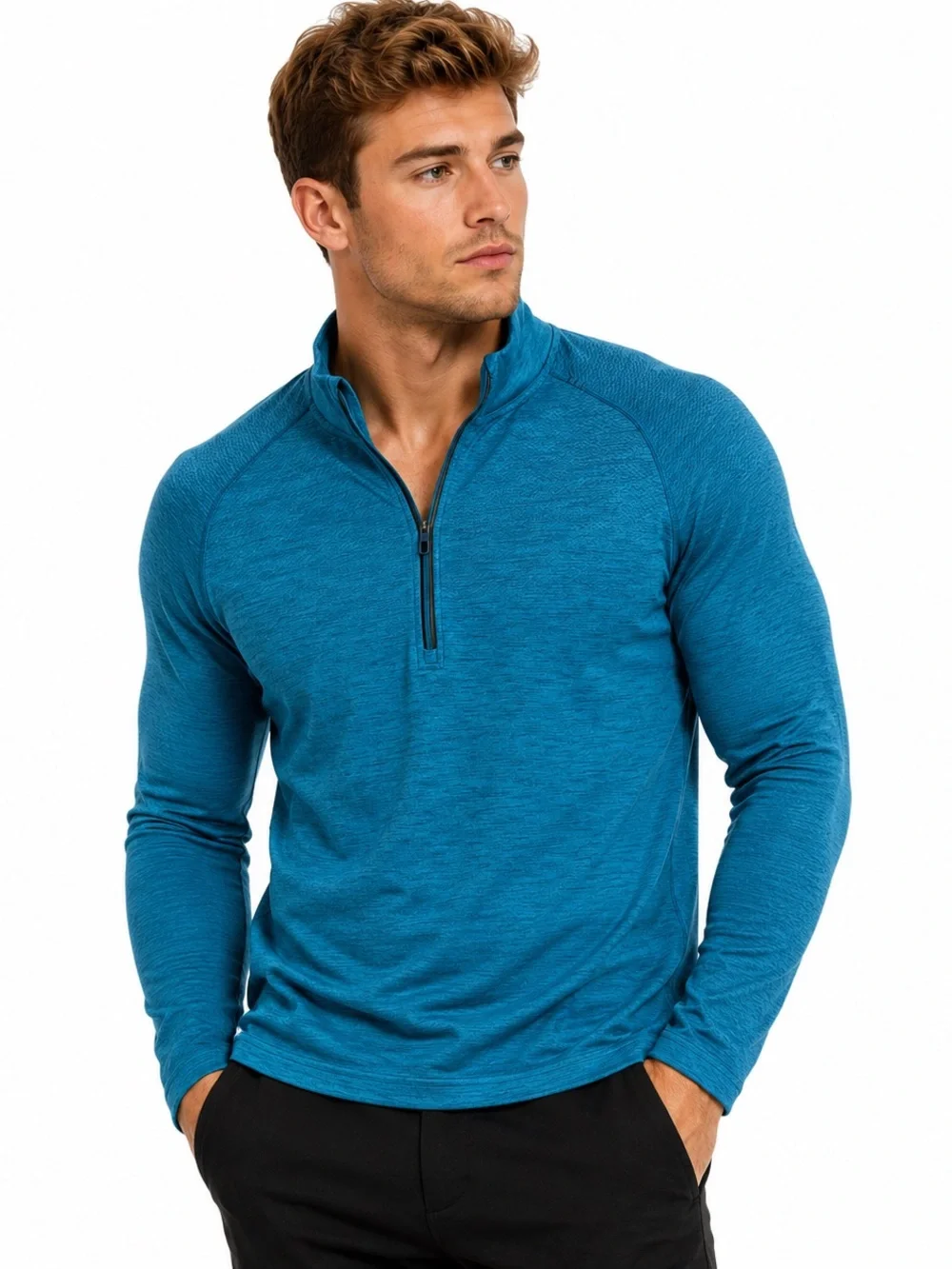 lululemon athletica Men's Teal Blue Quarter-Zip Long Sleeve Pullover